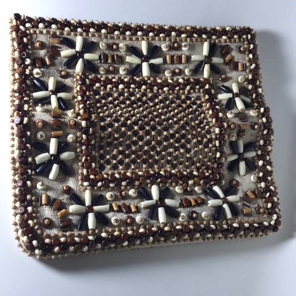 Vintage Moyna Wooden Beaded Boho Clutch Unique - Picture 3 of 8
